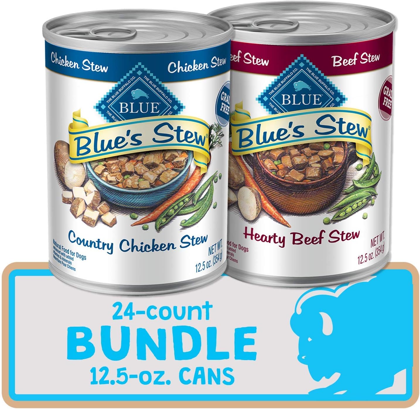 Blue Buffalo Blue's Stew Variety Pack Hearty Beef & Country Chicken Stew Natural Grain Free Wet Dog Food with Real Meat in Thick Savory Gravy, Natural Ingredients, 12.5-oz Cans (6 Count) - Image 15