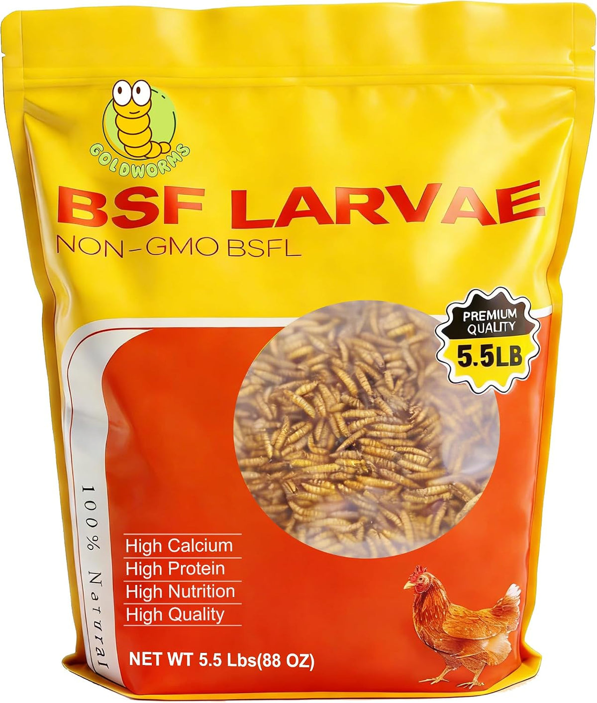 Various backyard birds including ducks and chickens consuming dried insect supplement