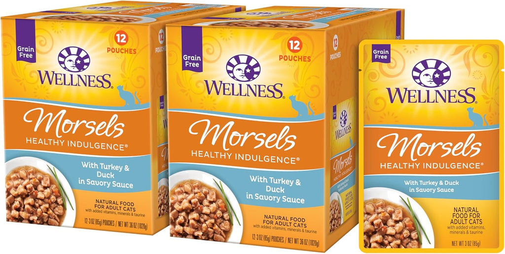 Wellness Healthy Indulgence Morsels Adult Wet Cat Food, Natural, Protein Rich, Grain Free, Salmon and Tuna Recipe, 3 oz, Pack of 24 Pouches - Image 9