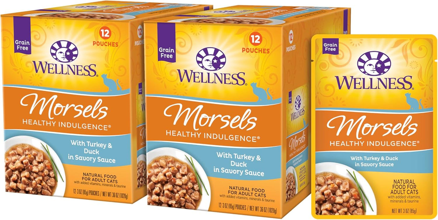 Wellness Healthy Indulgence Morsels Adult Wet Cat Food, Natural, Protein Rich, Grain Free, Salmon and Tuna Recipe, 3 oz, Pack of 24 Pouches - Image 9