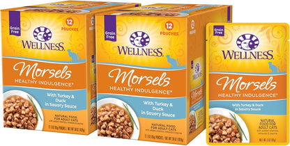 Wellness Healthy Indulgence Morsels Adult Wet Cat Food, Natural, Protein Rich, Grain Free, Salmon and Tuna Recipe, 3 oz, Pack of 24 Pouches - Image 9