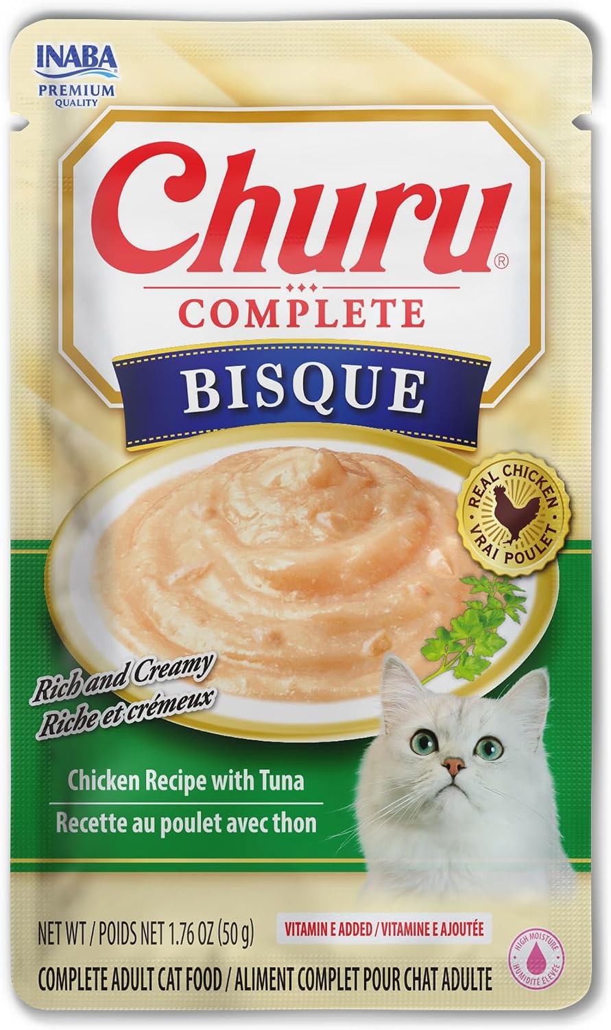 INABA Churu Complete Bisque for Cats, Grain-Free, High Protein & Moisture, Wet Cat Food with Fish Oil, 1.76oz. Pouch, 12 Pouches, Chicken Recipe - Image 9
