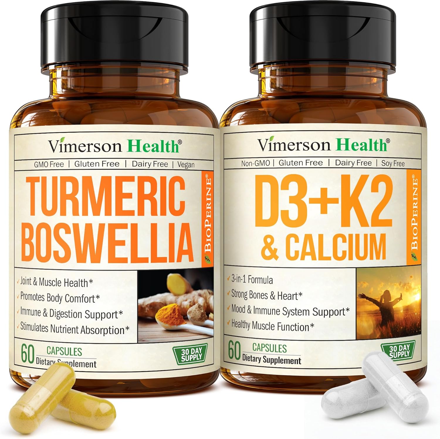 vimerson health boswellia turmeric and vitamin d3 k2 supplement bundle bottles