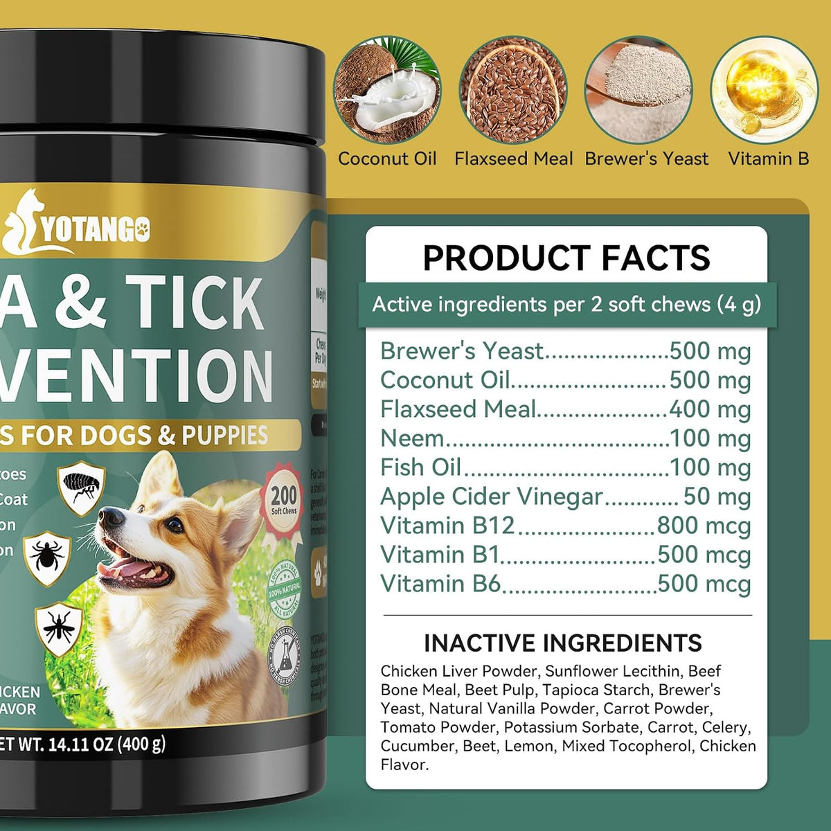 YOTANGO skin comfort and glossy coat formula for small medium and large dogs.