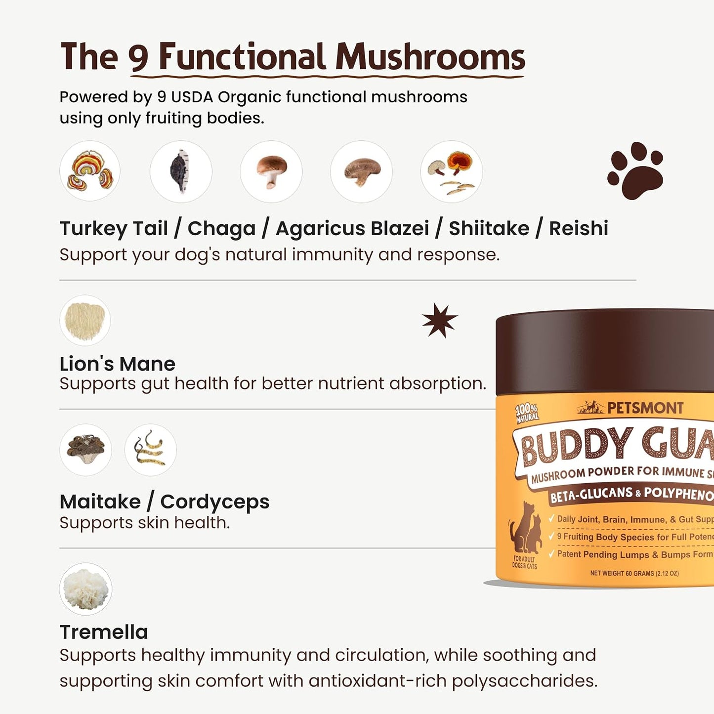 USA imported Petsmont Buddy Guard supplement for senior dog vitality.