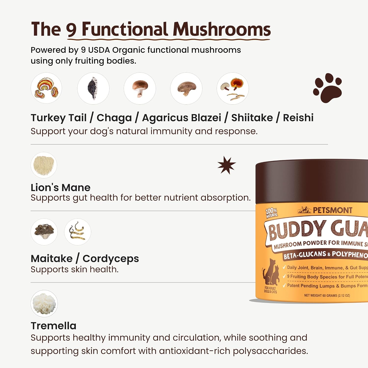 USA imported Petsmont Buddy Guard supplement for senior dog vitality.
