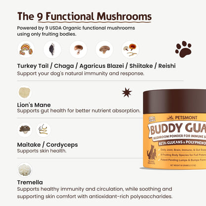 USA imported Petsmont Buddy Guard supplement for senior dog vitality.