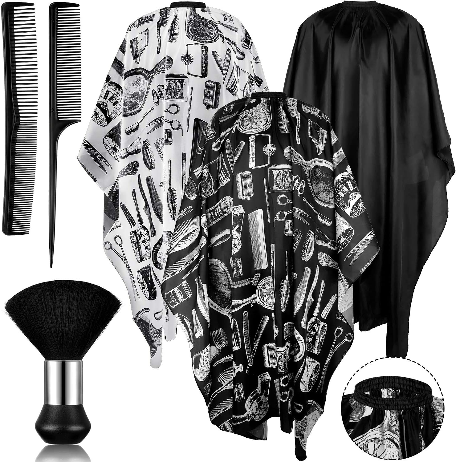 SATINIOR professional salon barber capes set front view with neck duster brush and combs