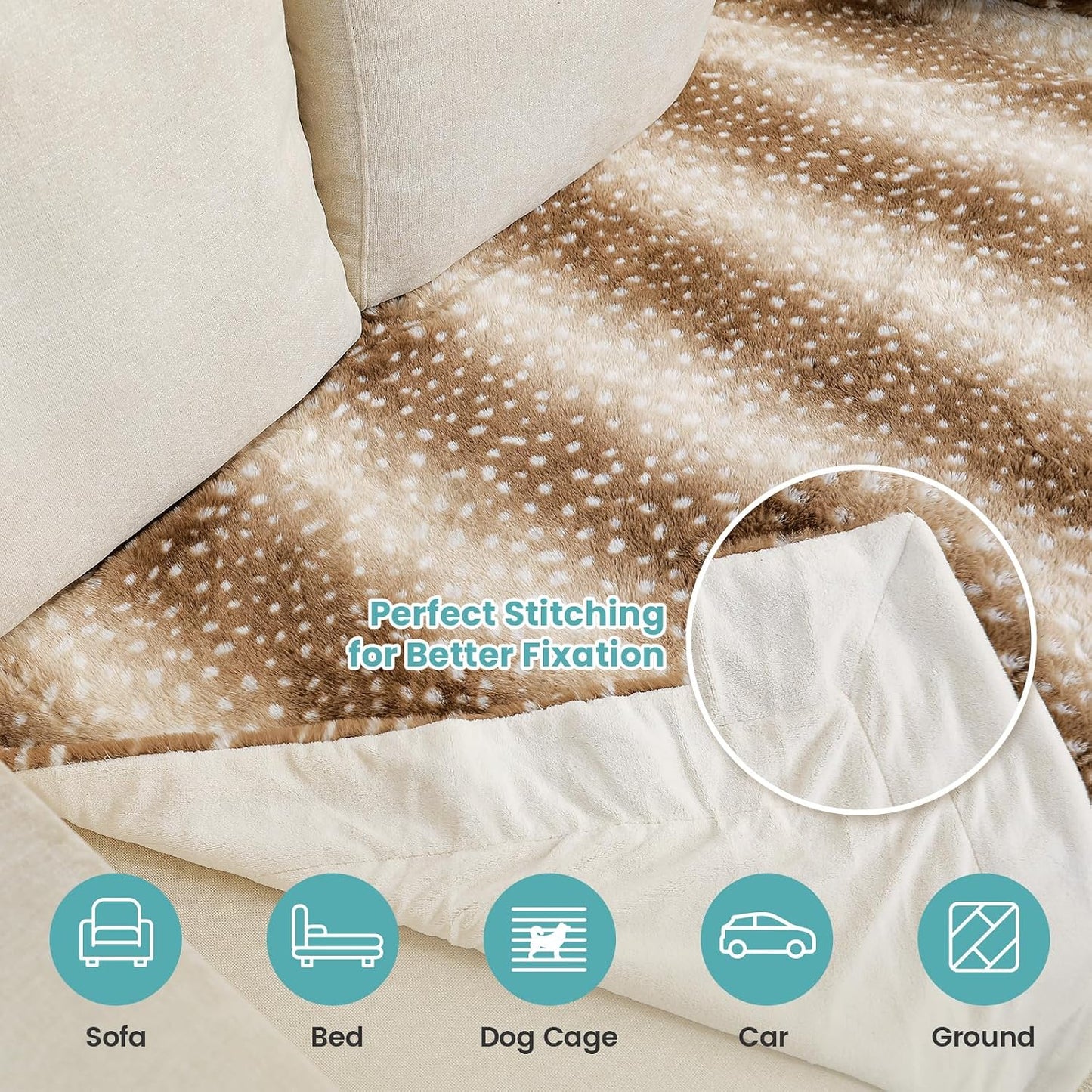 Packaging detail of the authentic imported COZY KISS luxury faux fur pet blanket.