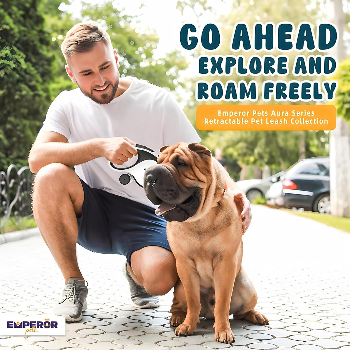 Emperor Pets Retractable Dog Leash 26 ft White - Heavy Duty Leash for Medium Large Dogs up to 110 lbs, Anti-Slip Grip, Poop Bag Dispenser - Aura Collection -BW26 - Image 9