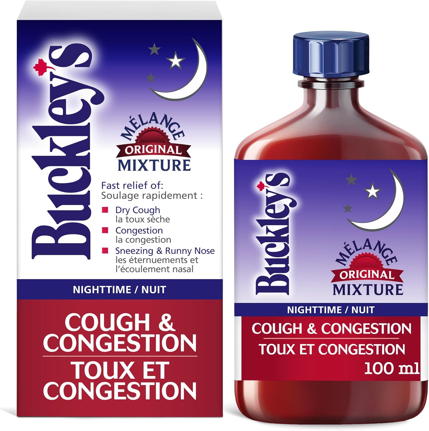Buckley's Original Night Time Cough Congestion Syrup 100ml front bottle view