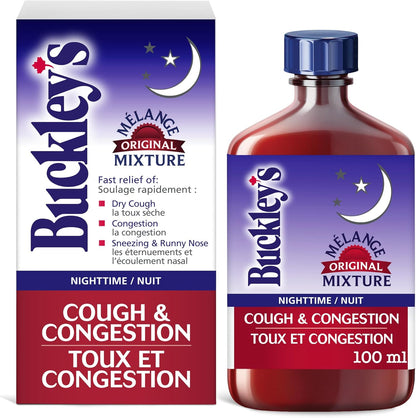 Buckley's Original Night Time Cough Congestion Syrup 100ml front bottle view