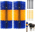 Uross livestock scratching brush front view showing yellow and blue nylon bristles