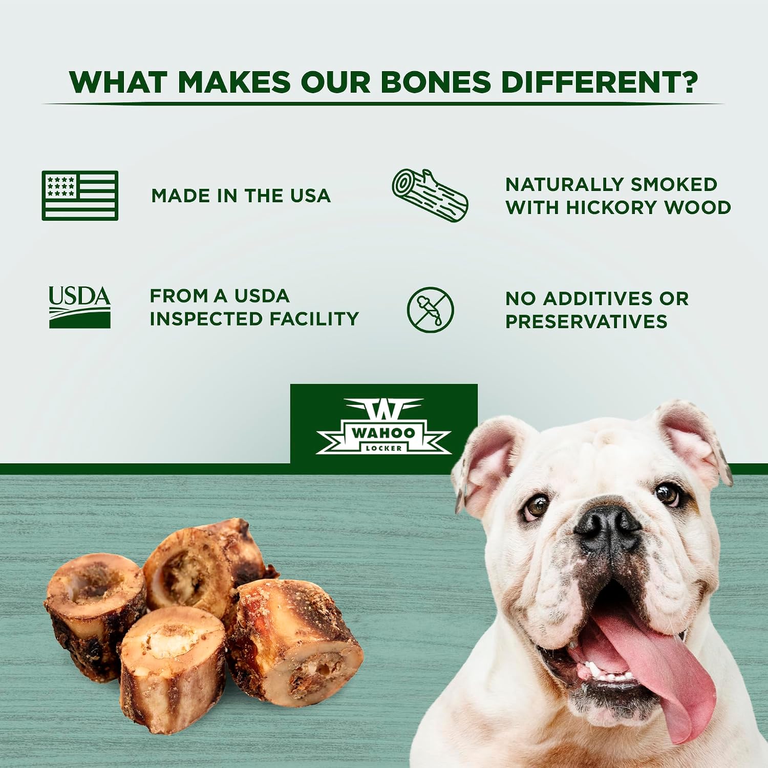 Four count bag of Wahoo Locker natural beef marrow chews