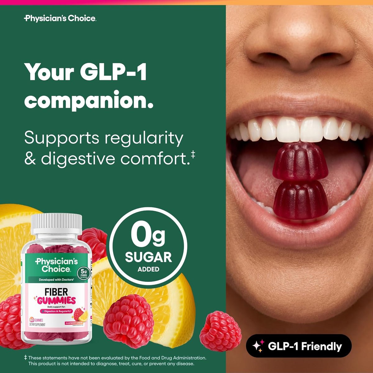 Physicians Choice Fiber Gummies raspberry lemon flavor label detail