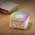 Wkzay white noise sound machine front view showing digital alarm clock display and control buttons.