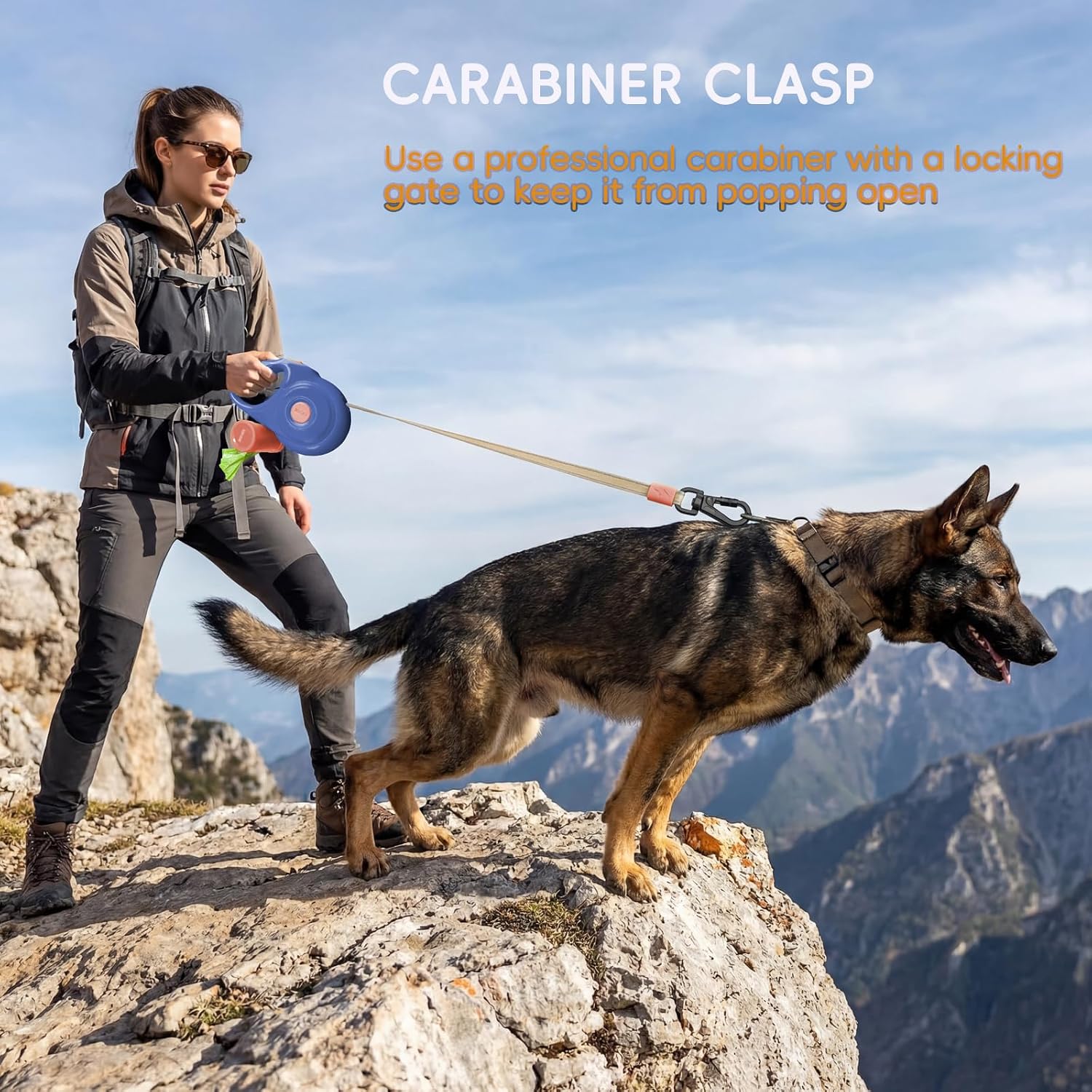 3DOEX dog leash showing built-in poop bag dispenser