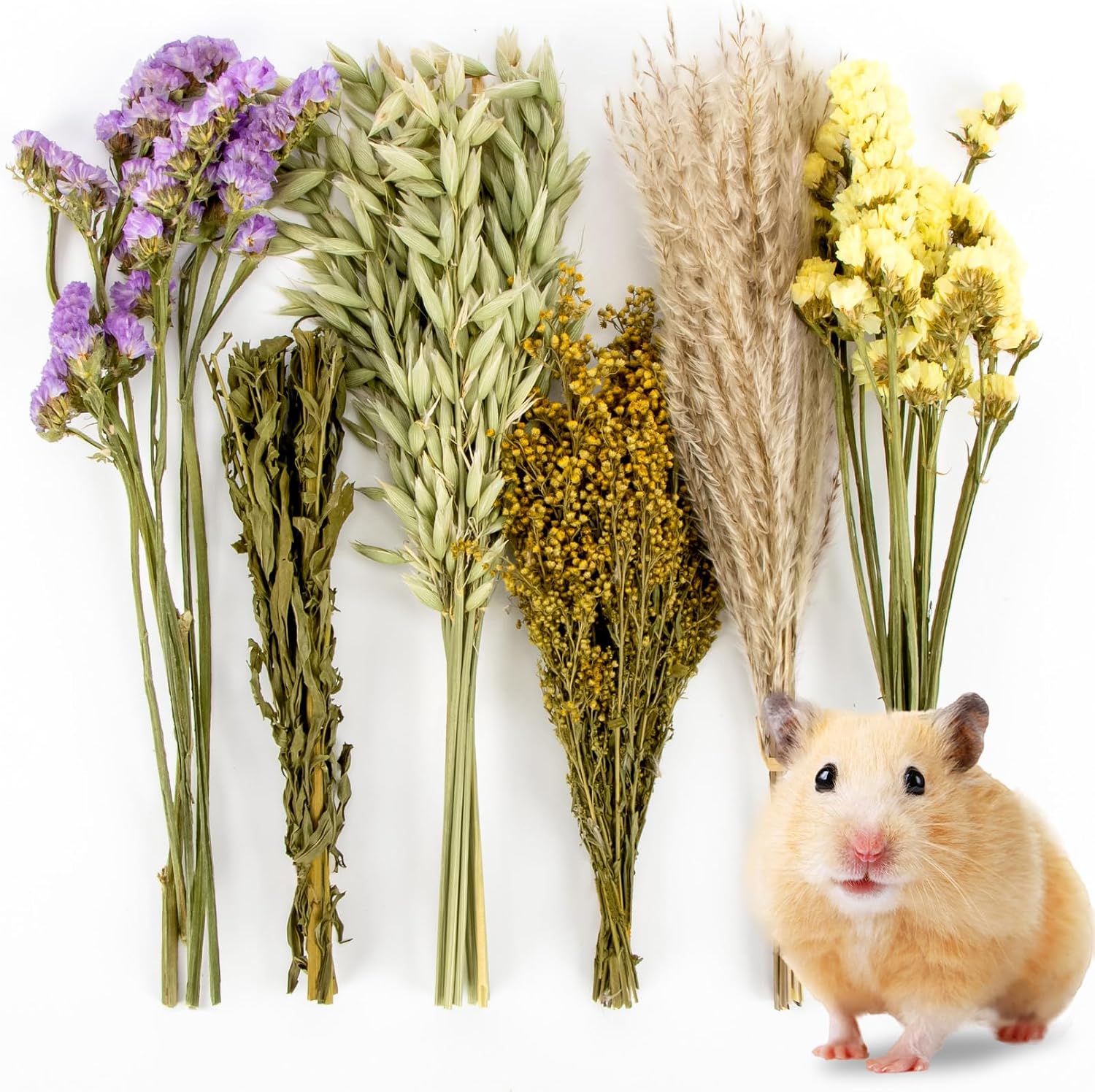 Sukh 42Pcs Herb Bedding Habitat Decor - Natural Flower Hamster Mate Herbs Sprays Cage Safe Pet Accessories Decorations Hideout for Hamsters Mouse Guinea Pig Dwarf Gerbils Syrian Mice - Image 1