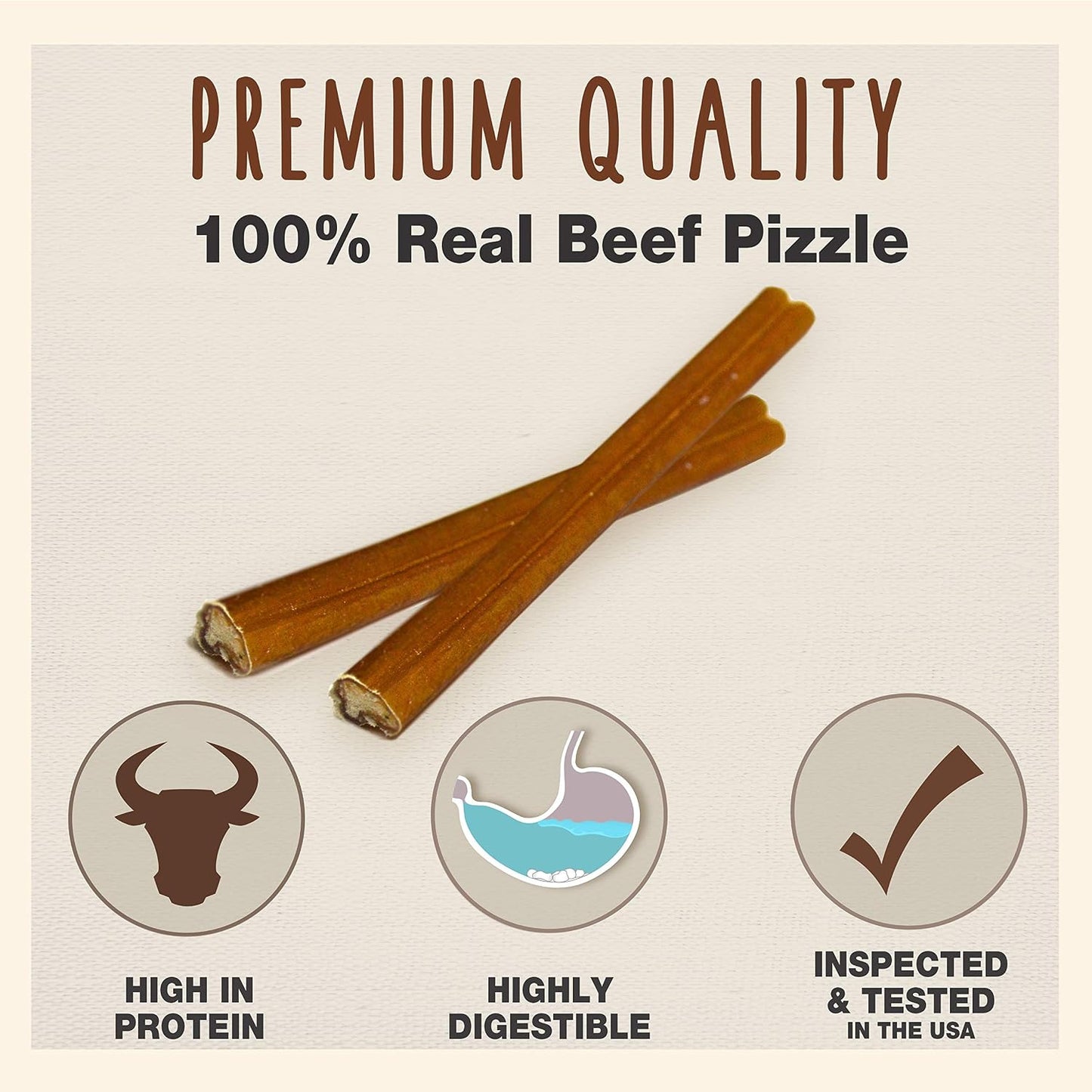 All-natural single ingredient beef pizzle dog chews for aggressive chewers displaying texture