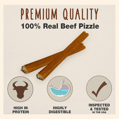 All-natural single ingredient beef pizzle dog chews for aggressive chewers displaying texture