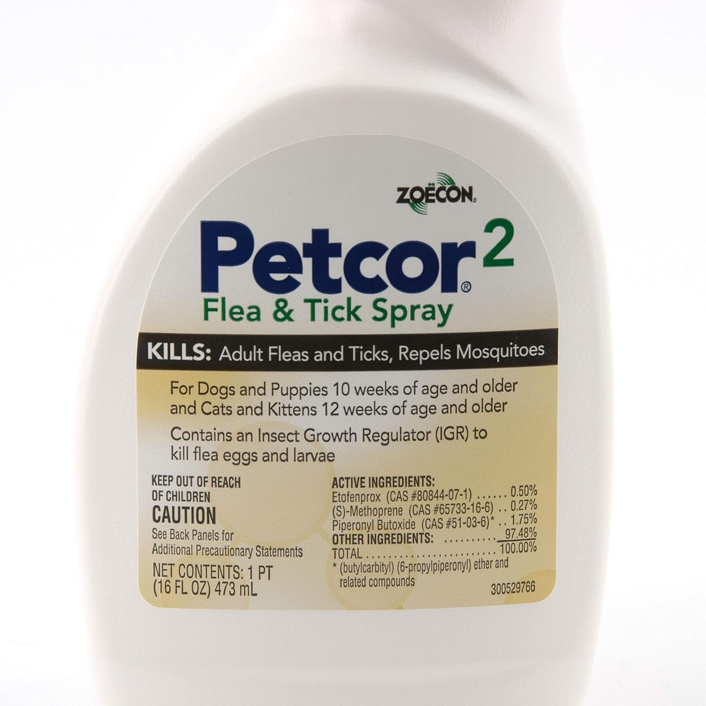 Zoecon Petcor2 Flea and Tick Spray 16 fluid ounce bottle label details