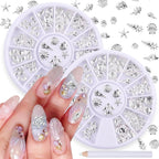 HYWWPFLAY 3D Silver Nail Charms front view in packaging wheels
