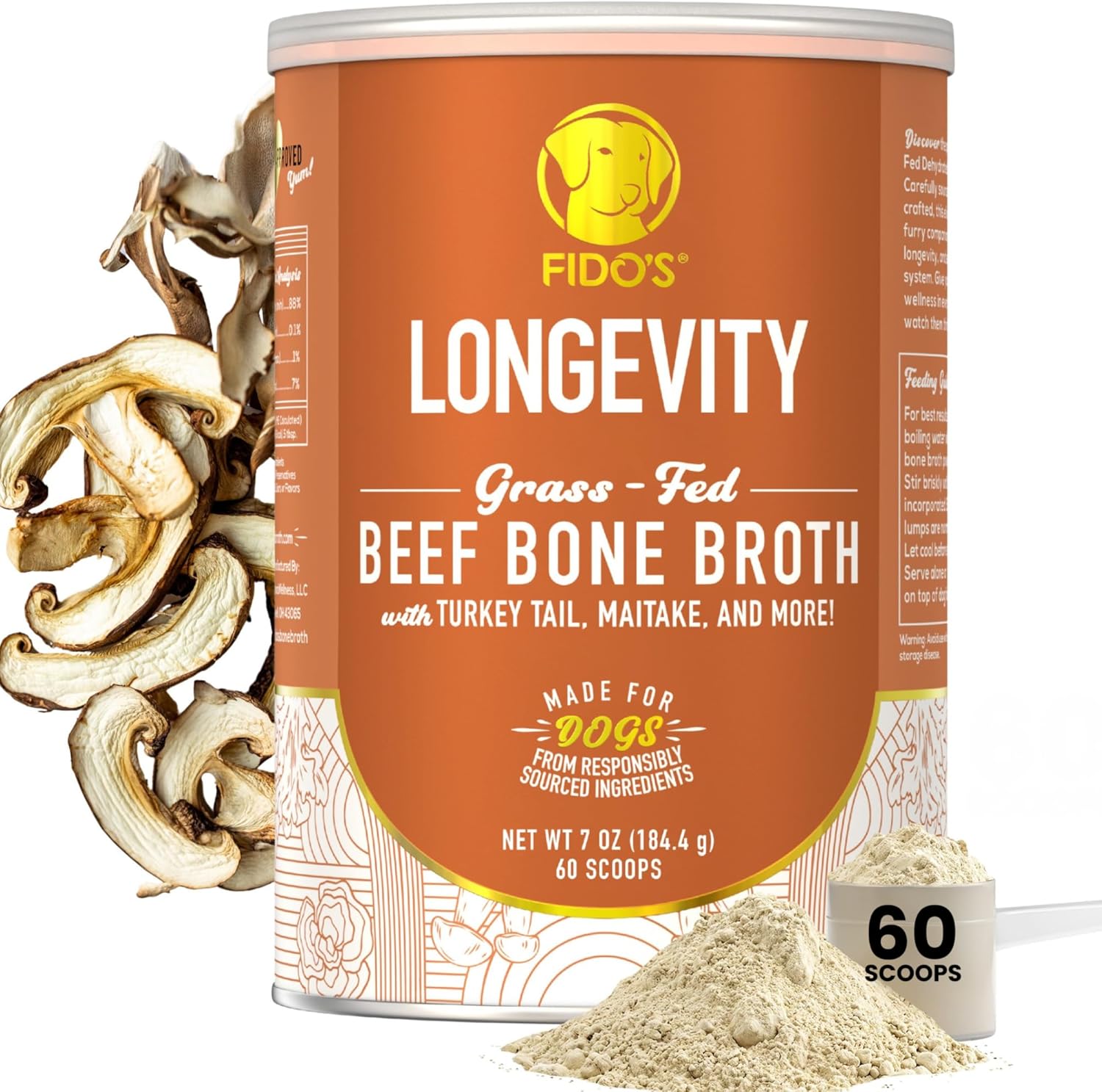 Fido's Grass-Fed Beef Bone Broth for Dogs 7oz with 94% Protein - Picky Eaters Human Grade Bone Broth Powder for Dogs - Made in USA - No Preservatives - Supports Joints + Gut Health - 60 Scoops - Image 12