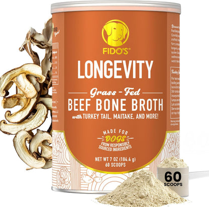Fido's Grass-Fed Beef Bone Broth for Dogs 7oz with 94% Protein - Picky Eaters Human Grade Bone Broth Powder for Dogs - Made in USA - No Preservatives - Supports Joints + Gut Health - 60 Scoops - Image 12