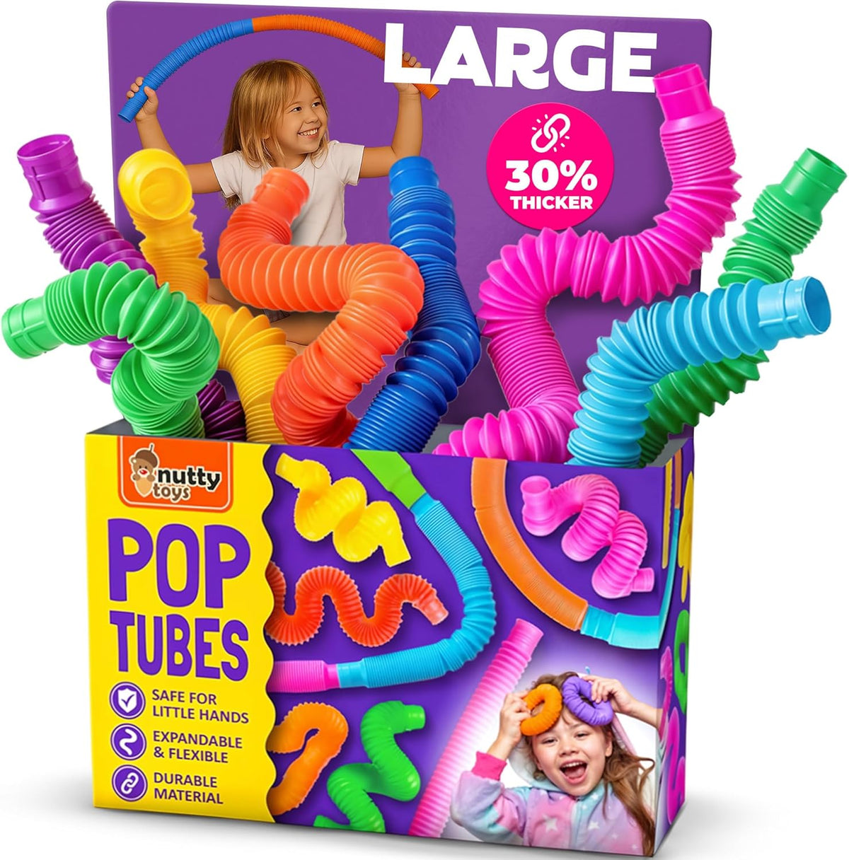 Nutty Toys 8 pack colorful sensory pop tubes set