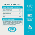 Back label of VetIQ feline calming supplement detailing ingredients including GABA and L-Theanine
