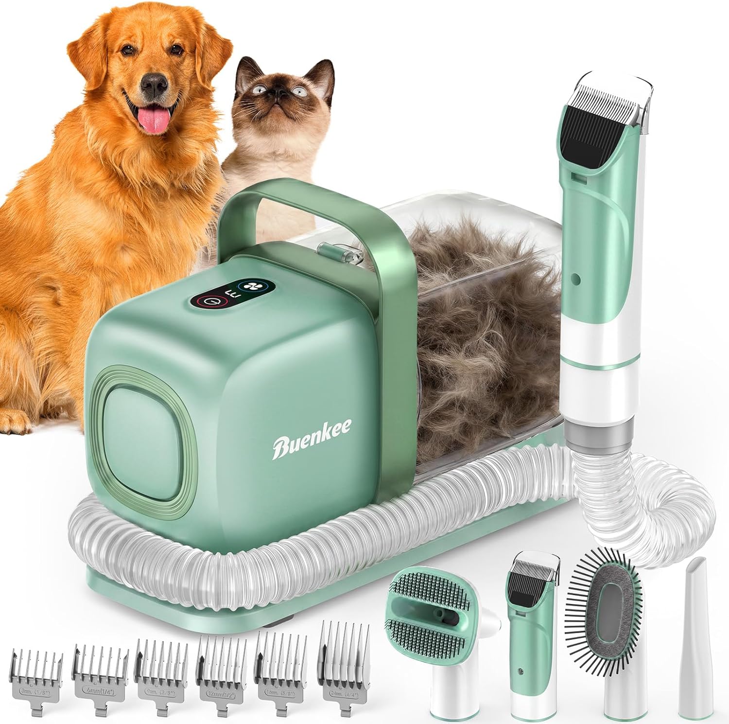 buenkee Dog Grooming Kit with Vacuum, 15000Pa Pet Hair Clipper and Shedding Brush, 2L Capacity, White - Image 10