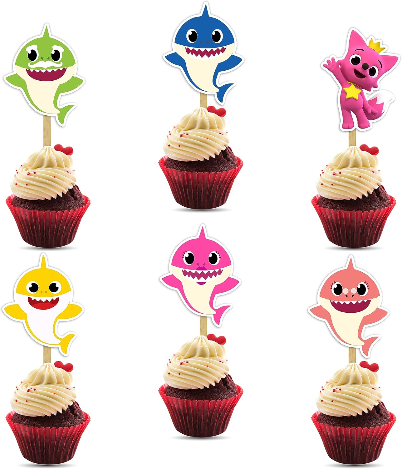Seyal Baby Shark cupcake toppers multicolor set front view