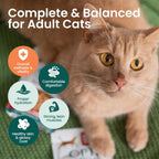 Optimeal high protein wet cat food variety pack showing nutrition facts and benefits