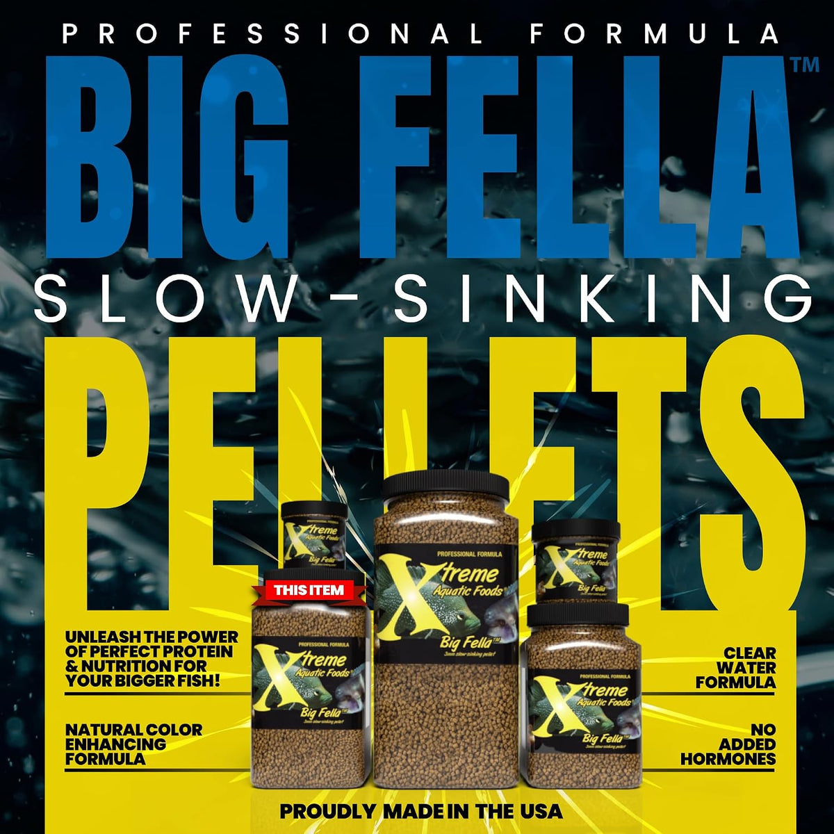 Xtreme Aquatic Foods Big Fella 3mm pellets front view bottle packaging