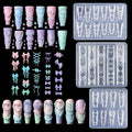 Sibba 3Pcs Silicone Nail Molds front view showing three transparent sheets with unique bow charm cavities.
