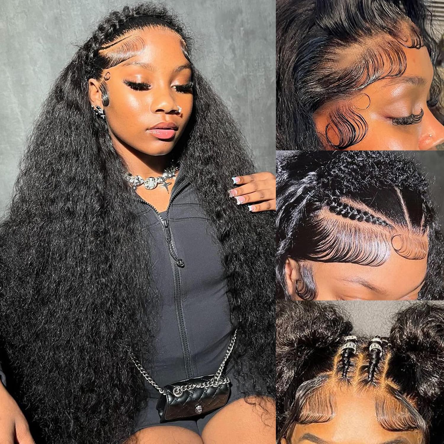 KVFCT 30 inch deep wave lace front human hair wig front view showing voluminous curls