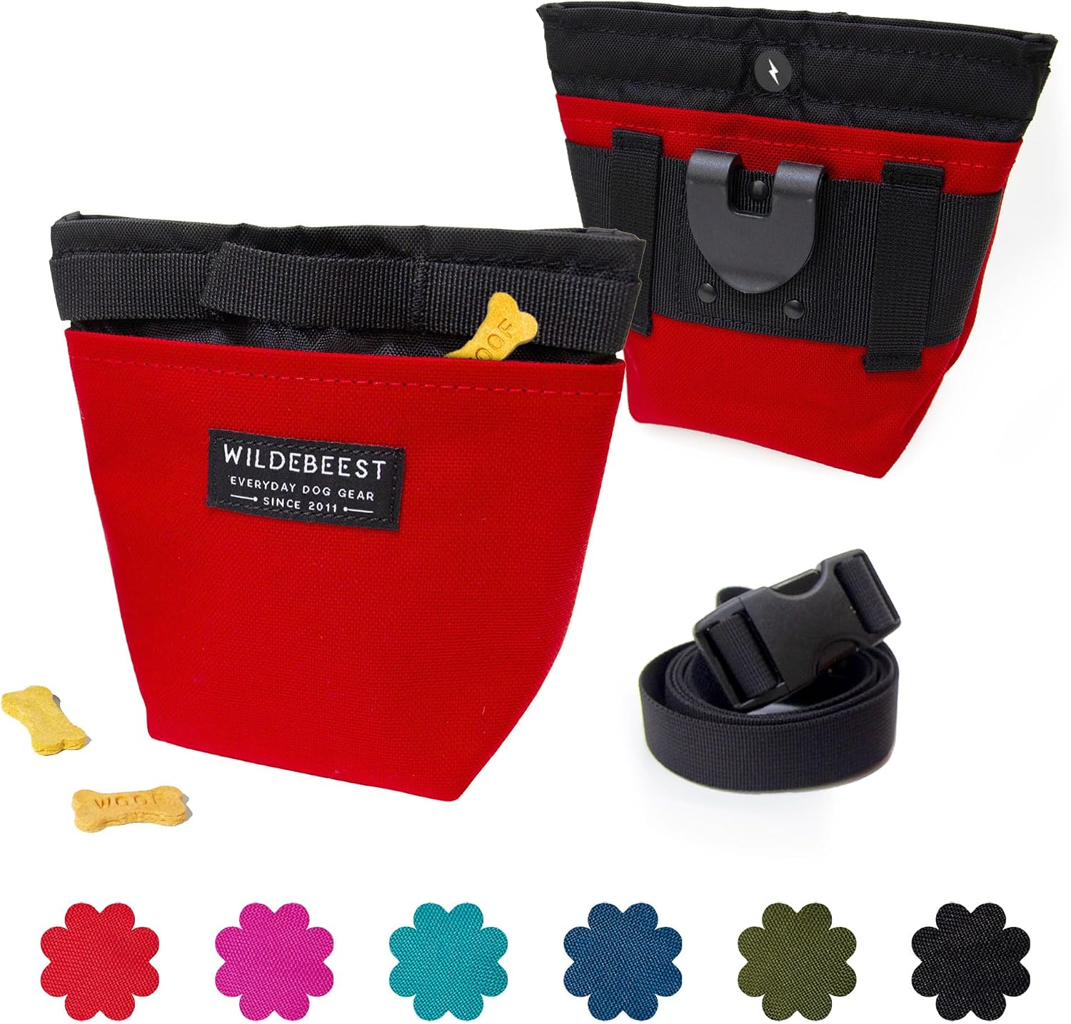 Wildebeest Dog Treat Pouch, Dog Treat Bag, Dog Training Treat Pouch, Dog Travel Bag, Pet Treat Pouch, Magnetic Closure, 2 Water-Resistant Compartments, Detachable Waist Strap & Belt Clip (Navy) - Image 9