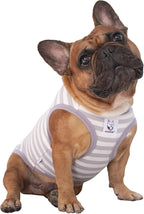 Pink and white striped puppy tank top back view details.