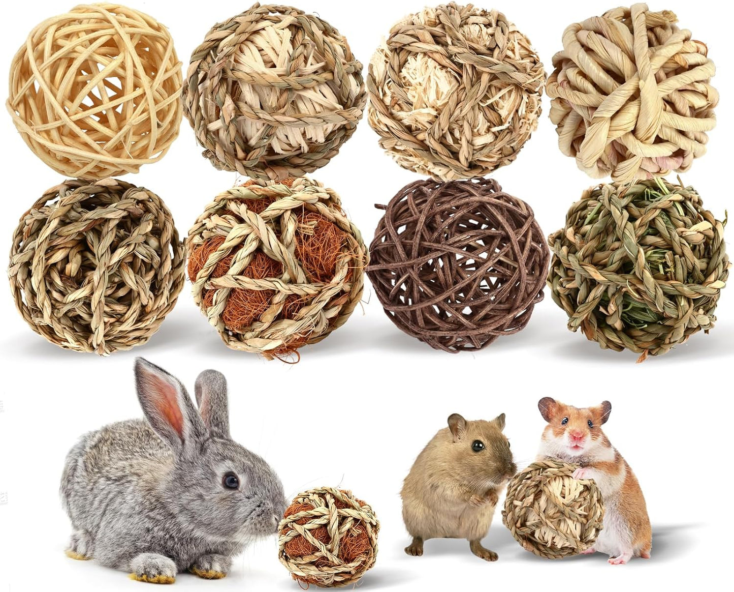 VESPRO bunny chew grass balls 8 pieces set front view rolling toys for small animals