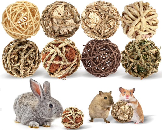 VESPRO bunny chew grass balls 8 pieces set front view rolling toys for small animals