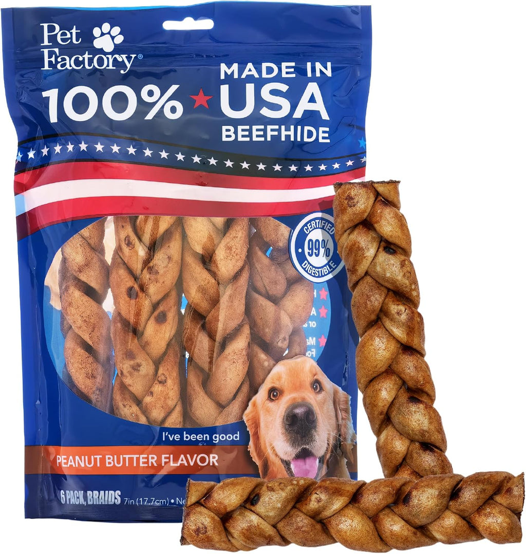 Pet Factory 7in Braided Beefhide Dog Chew Sticks with Peanut Butter Flavor - 100% USA Made Rawhide Chews for Medium Dogs,Long Lasting Dental Health,7 inches,6 Count (Pack of 2) - Image 10