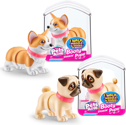 ZURU Pets Alive Booty Shakin Pups Corgi and Pug interactive robotic toys front view pack