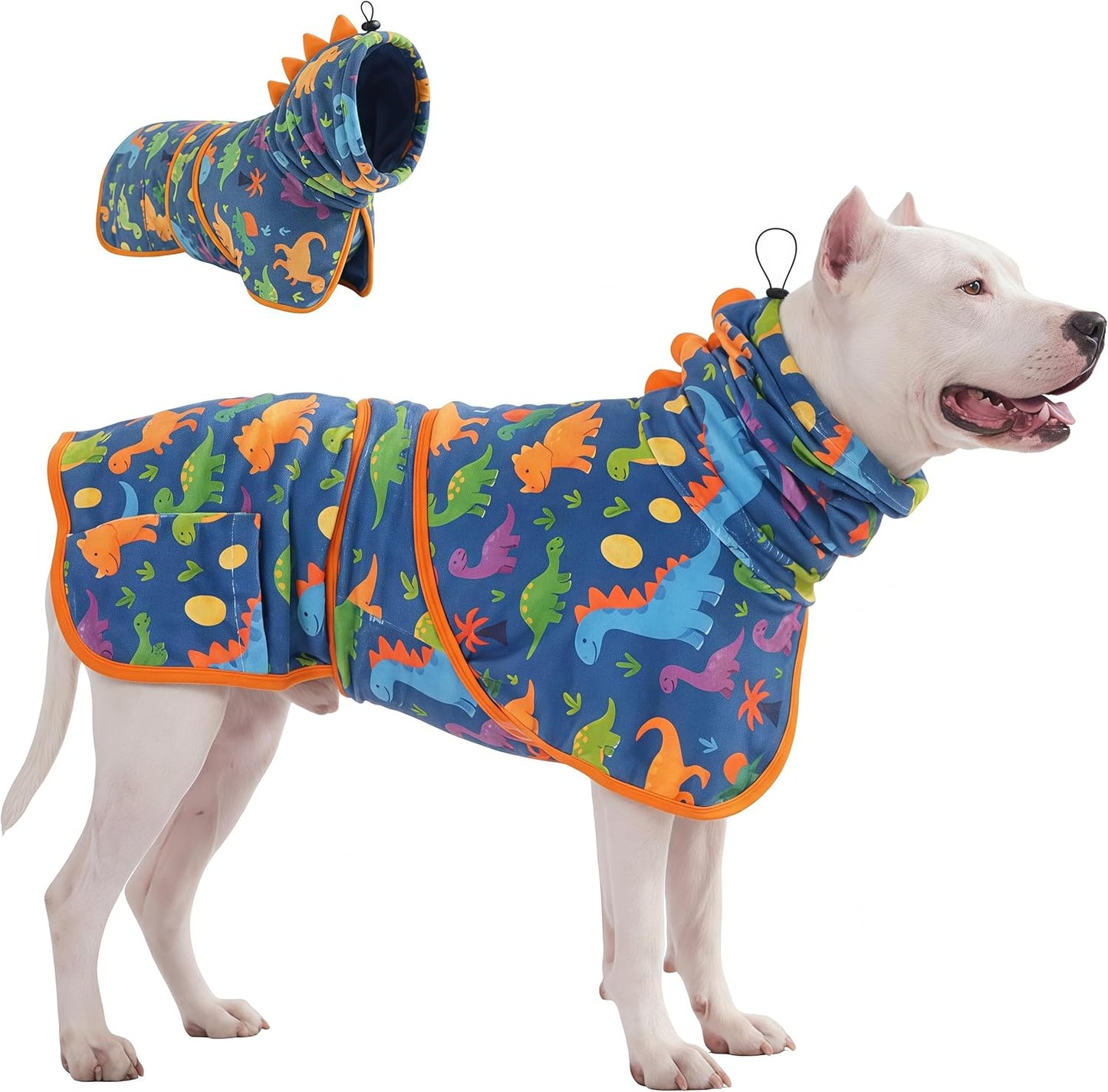 LovinPet 3in1 Dog Warm Winter Coat & Bathrobe, Hooded Dinosaur Fleece, Lightweight HighLoft, Absorbent Knit, Quiet HookandLoop, WindBlocking Edges, Dog Robes for Medium & Large Dogs, Green,M - Image 12