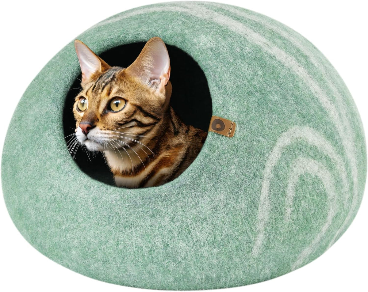 MEOWFIA Cat Cave - Premium Felt Cat Bed Enclosure for Indoor Cats, Handmade Merino Wool (Light Gray, Medium) - Image 12