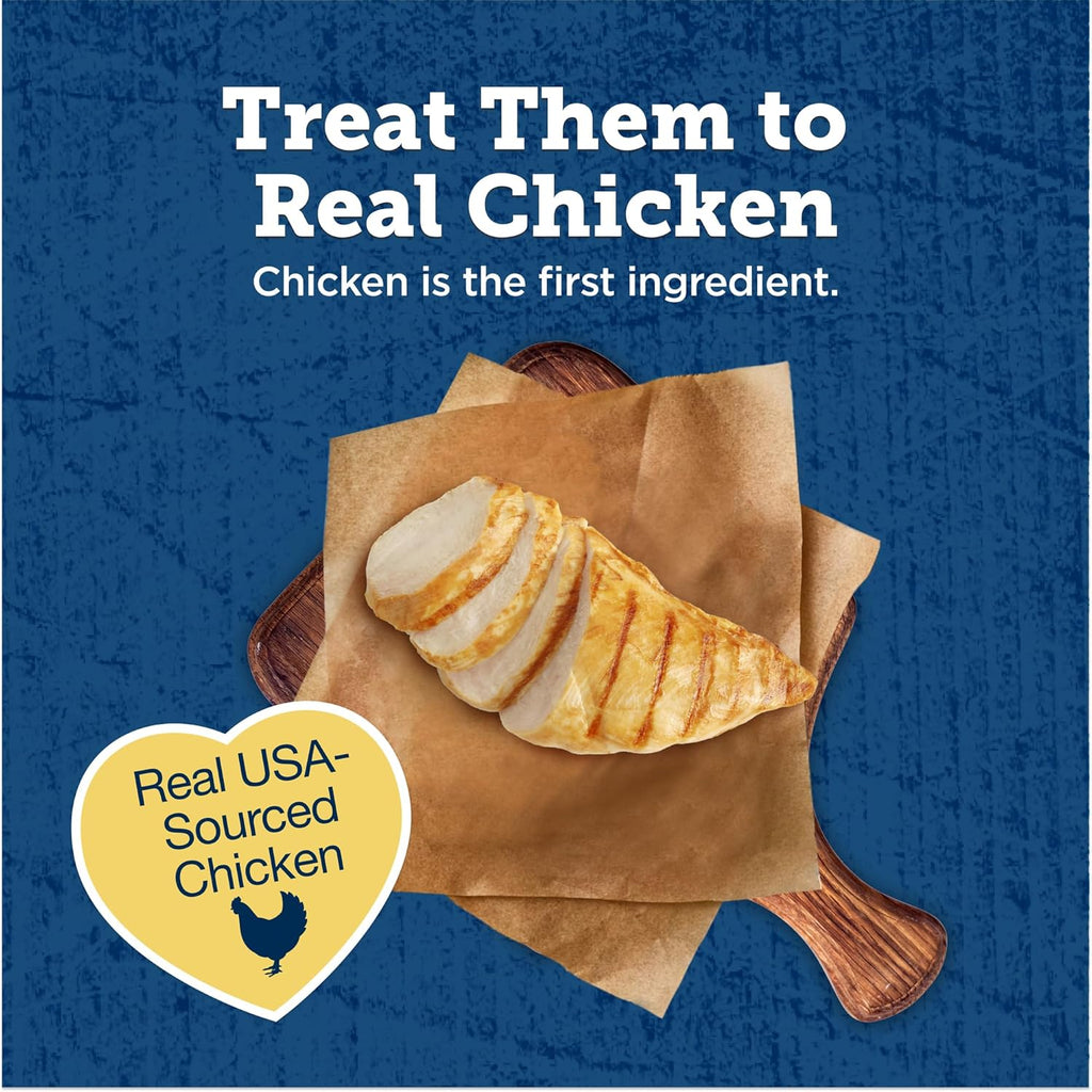 Premium chewy chicken treats for cats close up look.