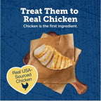 Premium chewy chicken treats for cats close up look.