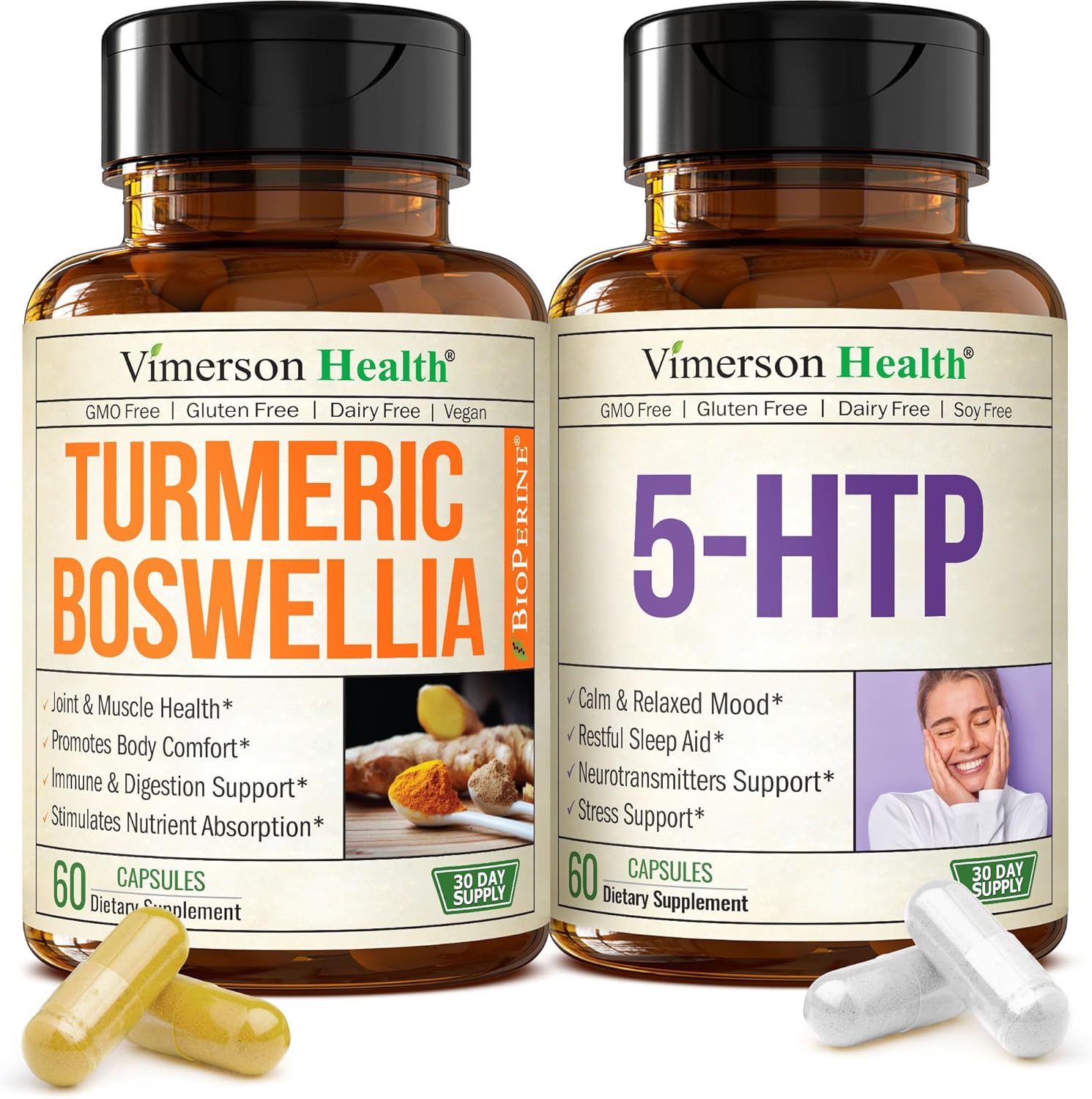 vimerson health boswellia turmeric 5htp supplement bundle bottles
