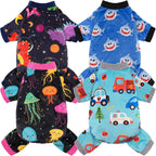 BAOBICUTE 4 pack dog pajamas front view showing the comfortable lightweight fabric on a small puppy.