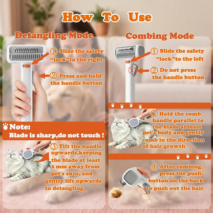Premium white pet grooming kit components including the self-cleaning mechanism.