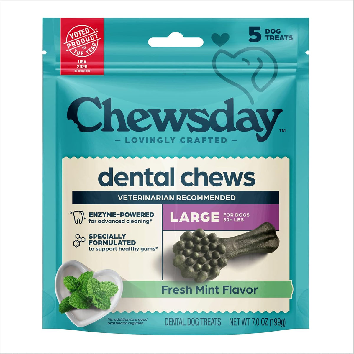 Chewsday Fresh Mint Flavor Dental Chews, Small Dog Treats, Healthier Teeth and Fresher Breath, Enzyme Powered for Advanced Cleaning, Made in the USA, 13 Count - Image 15